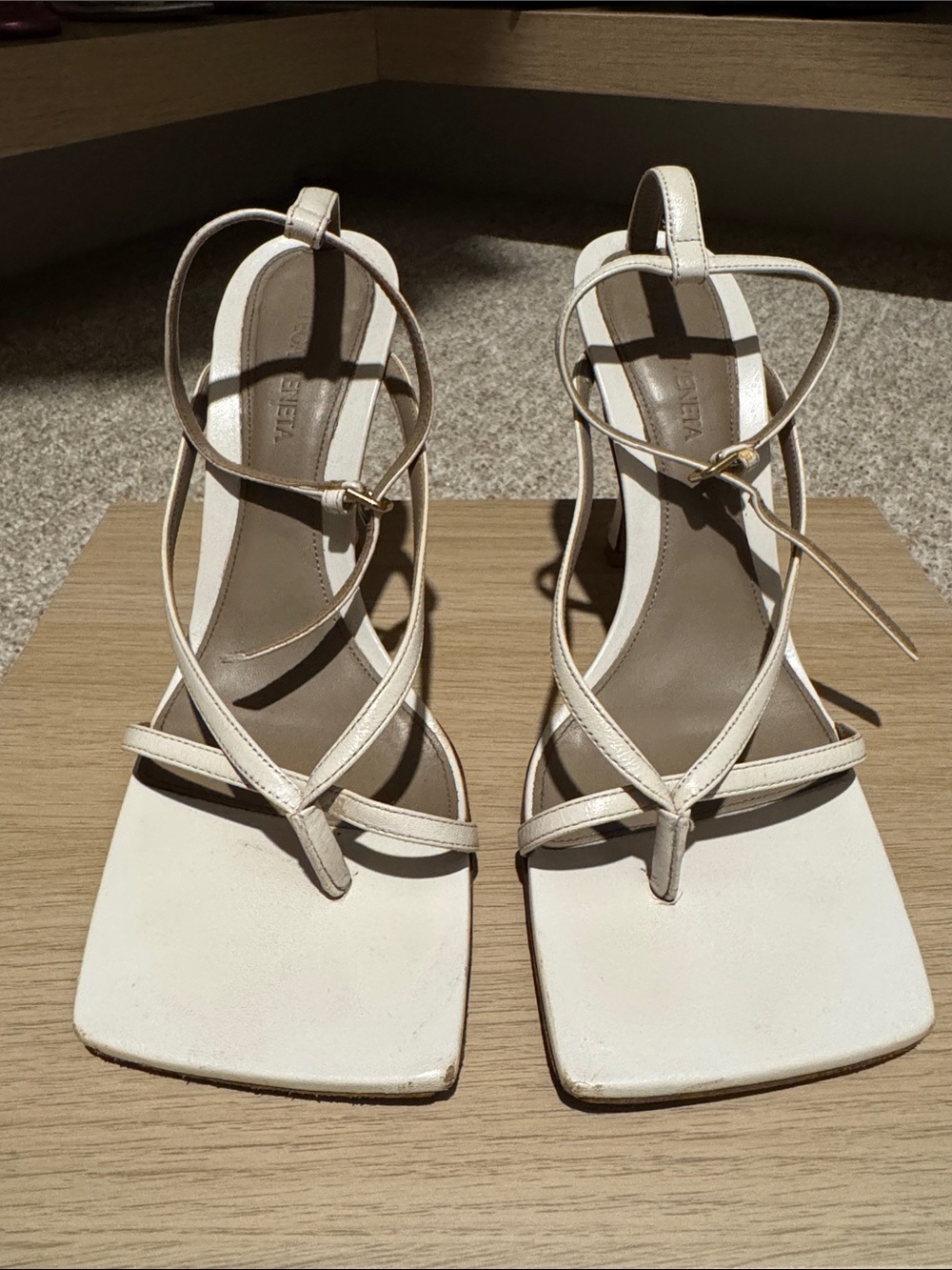 Bottega Veneta White Square-Toe Strappy Sandals